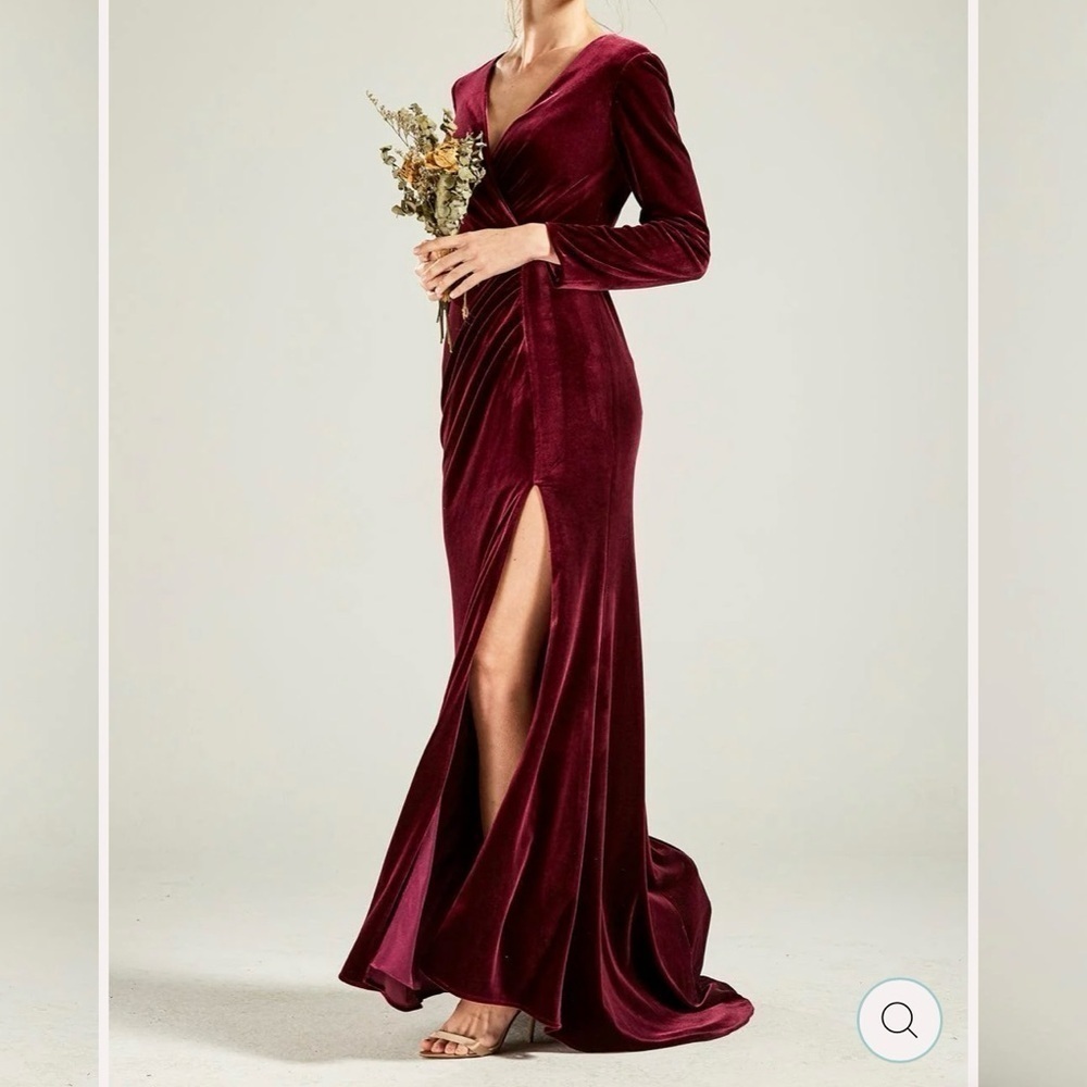 Velvet Maxi Dress Bodycon Gown Long Sleeve Red Women's size Large Bustle Winter